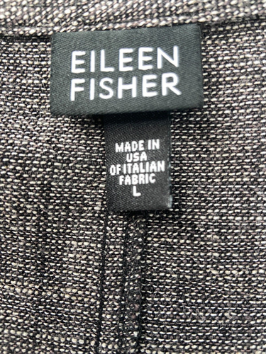 Giacca Eileen Fisher aperta davanti grande grigia nera misto lino maglia tasche usata in ottime condizioni - Foto 4 di 12