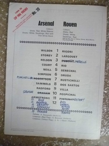 1969/70 ARSENAL v ROUEN, 13 January (European Fairs Cup 3rd RD,2nd Leg) - Picture 2 of 2