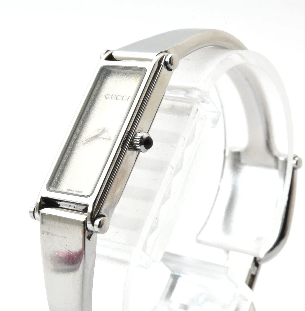 [Exc+3] Montre à quartz femme vintage GUCCI 1500L cadran argenté blanc du JAPON
