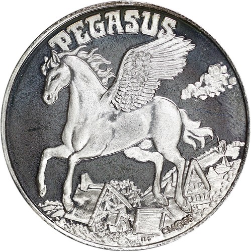 Vintage 1985 CM Crown Mint Impressions Pegasus 1 oz .999 Fine Silver Art Round