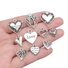 Heart Charms Silver Love For Jewellery Making Bracelet Necklace Hollowed Earring