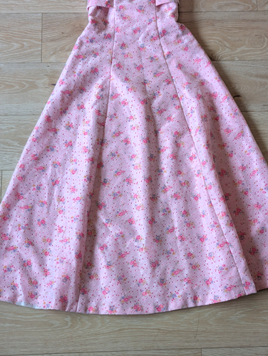 Maxi abito vintage anni 60 fatto a mano rosa floreale linea A cottage fata pizzo a strati - Foto 3 di 14