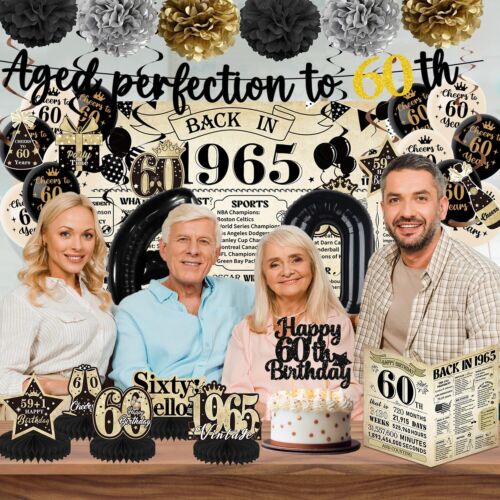 Yoyuspy Vintage 60th Birthday Decorations for Men Woman Back in 1965 Backdrop... - Picture 6 of 6