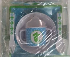 MUD PIE 5-PC BABY BOY INITIAL PLATE BOWL SIPPY CUP FORK & SPOON SET,INITIAL T