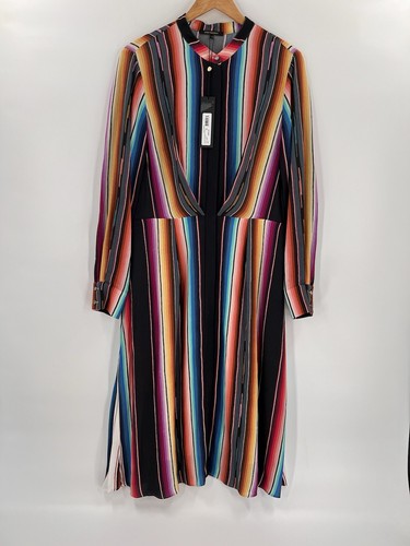 NWT Kobi Halperin Women's Steffi Striped Shirt Dress Midi Southwestern LARGE - Picture 2 of 11