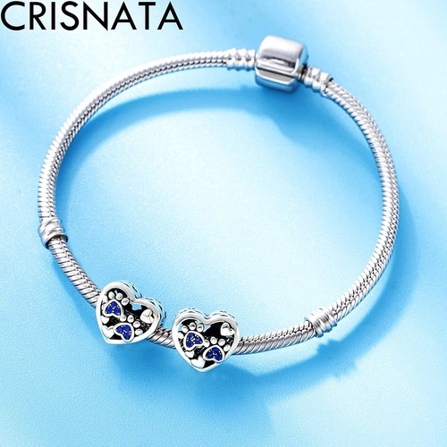 Sterling Silber Welpe Pfote Herz Charm mit Kristall passt europäischen Armbändern - Bild 5 von 7