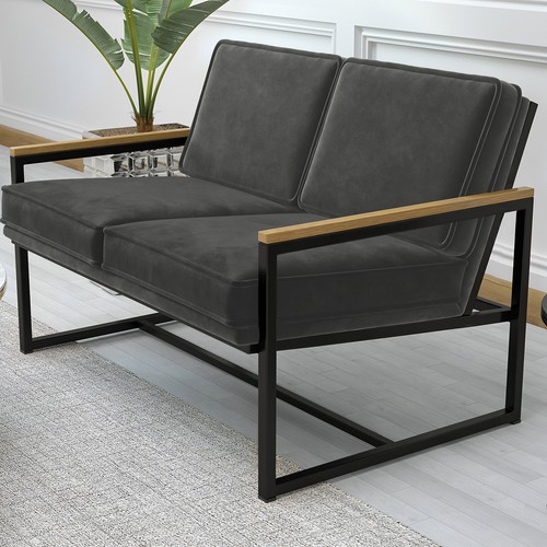 2er-SET KYLA | Designer Sitzbank | Samt | Grau | Sitz Polster Lounge Stahl Ec... - Bild 9 von 10
