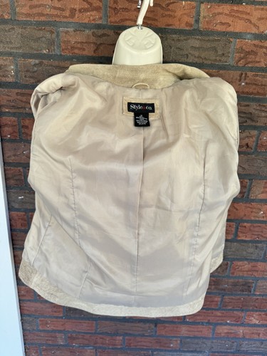Style & Co Beige Genuine Leather Jacket Medium Long Sleeve Front Zip Pockets - Picture 4 of 14