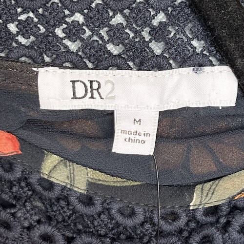 Dr2 Shirt Womens M Floral Black Lace Trim Short Bell Sleeve Casual Top - Picture 6 of 8