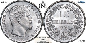 iNi-DENMARK-1858-FK-VS-16-Skilling-Rigsmont-Frederik-VII-NGC-MS-64