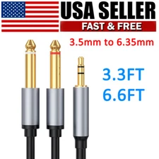 3.5mm 1/8" TRS to Dual 6.35mm 1/4" TS Mono Stereo Y-Cable Splitter Cord