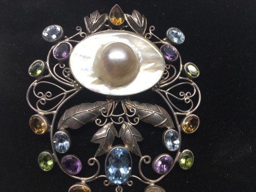 NECKLACE PENDANT STERLING SILVER 9.25 STAMP LARGE BLISTER PEARLS BIWA STONES GEM - Picture 3 of 12