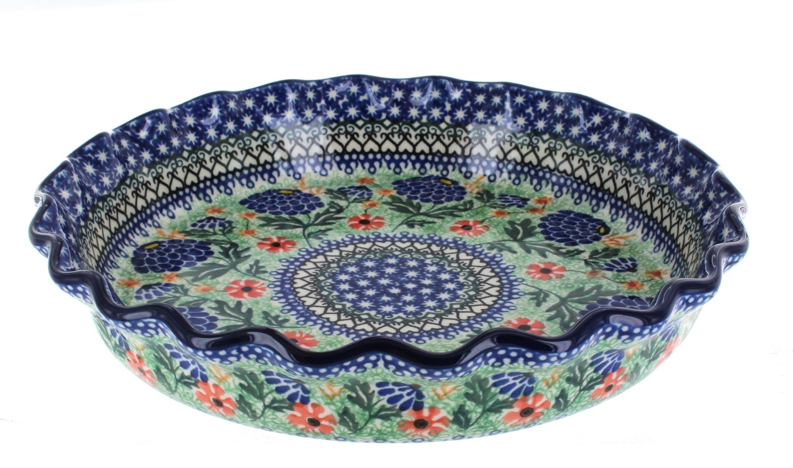 bluee pink Polish Pottery Sofia Pie Plate bluee pink Polish Pottery Sofia Pie Plate