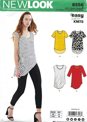 New Look 6556 Flared T-Shirts w Hi-Lo Hem, Gathers, Sleeve Options Sz 6-24 UNCUT