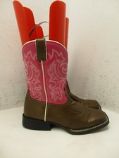 Durango Kids 8 in Brown and Pink Cowboy Boots Size 1 M Style BT217