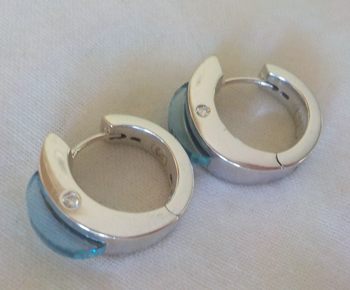 Movado Solid 18k White Gold Topaz Diamond Hoop Earrings - 10.80 gms, 0.65 in - Picture 6 of 11