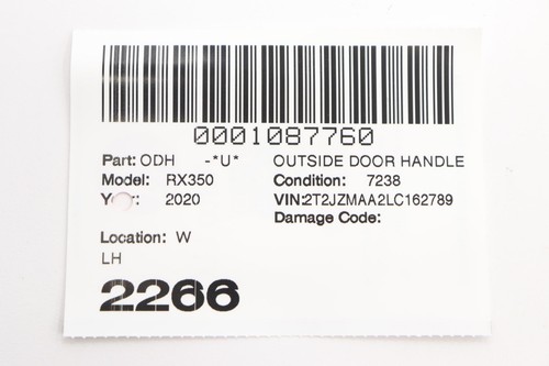 2016 - 2022 LEXUS RX350 REAR LEFT DRIVER SIDE OUTSIDE DOOR HANDLE OEM GRAY_1H9 - Picture 10 of 10
