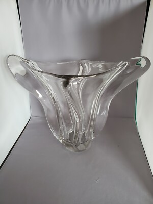 VINTAGE CRYSTAL ART VANNES LE CHATEL FRANCE HUGE CENTERPIECE CRYSTAL VASE 1950's