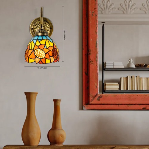 Tiffany Style Retro Stained Glass Wall Lamp Bathroom Wall Sconce Light Fixture - Picture 21 of 23