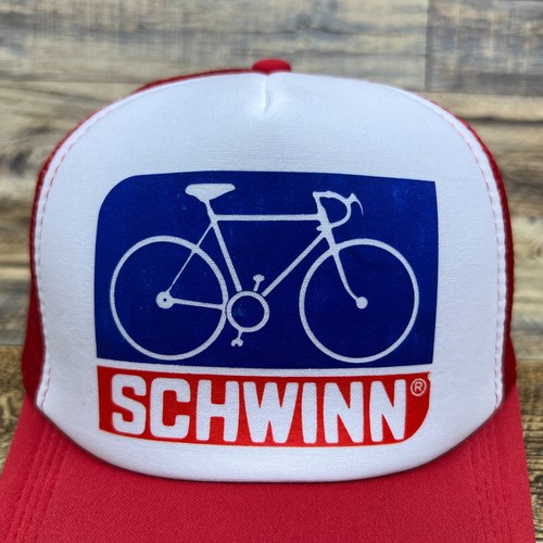 Baseballkappe Schwinn Bike Herren Truckermütze rot Druckknopflasche Vintage Logo hergestellt in den USA - Bild 3 von 8