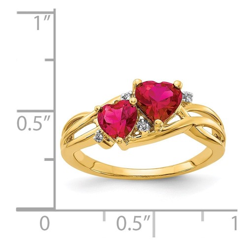14k Yellow Gold 1.64 Ct Lab Created Ruby and Diamond Double Heart Ring Size 7 - Picture 4 of 5