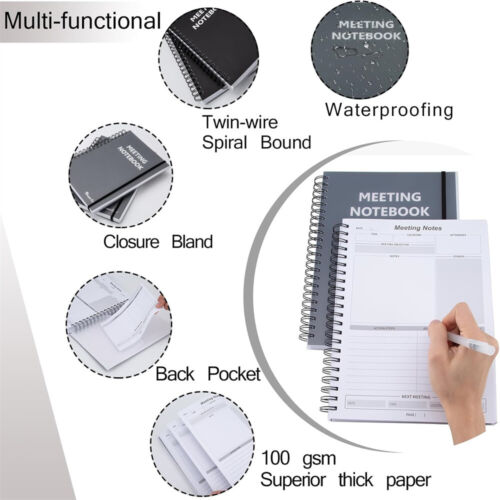 2 pezzi notebook a spirale per riunioni A4 per prendere appunti pianificatore giornaliero aziendale - Foto 5 di 8