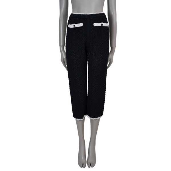 71809 authentische CHANEL schwarze Seide & Baumwolle 22C DUBAI GEHÄKELT CROP Hose 36 XS