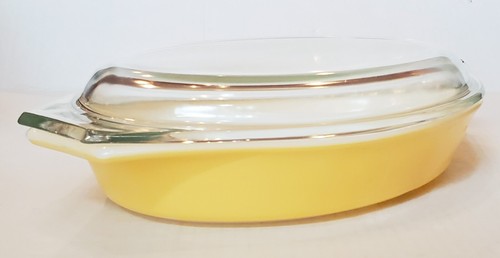 Vintage Pyrex gelb 1 1/2 QT geteilt Kasserolle Backform mit Glasdeckel - Bild 2 von 12