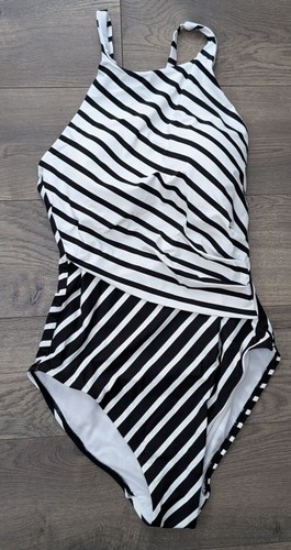 Lauren Ralph Lauren Mixed Stripe High Neck One Piece Swimsuit Size 10 - Picture 3 of 6