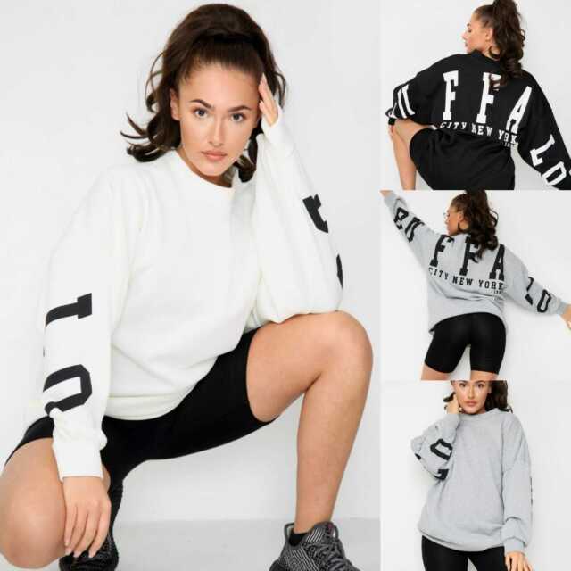 Women’s Italian Ladies Buffalo New York Back Slogan Oversized Sweatshirt Jumper Women’s Italian Ladies Buffalo New York Back Slogan Oversized Sweatshirt Jumper