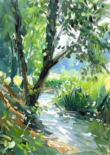 Sunlit Forest Trees, Prints on Matte Paper | Tranquil Woodland Oil Painting - Picture 25 of 27