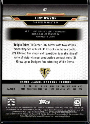 2021 TOPPS TRIPLE THREADS #67 TONY GWYNN - Picture 2 of 2