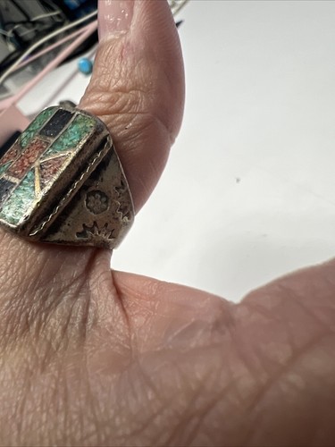 Turquoise Sterling Silver .925 Ring Finger Stone Large Red Black Navajo Multi Cl - Picture 15 of 16