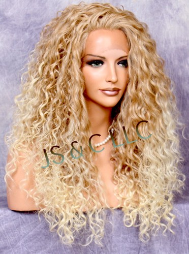 Human Hair Blend Lace Front Wig curly Long Heat OK Mono Part Blonde mixed RBDY - Picture 2 of 6
