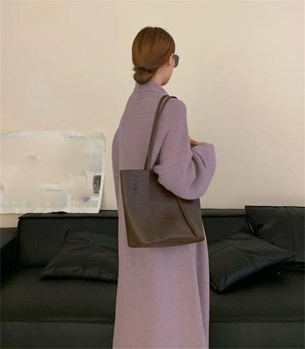 V-neck Knitted Cardigan Loose Long Sweater Warm Soft Solid Color Coats Elegant - Picture 16 of 21