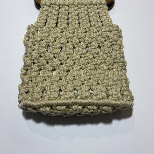 Makramee/Häkel Handtasche natur creme gefüttert Holzgriff Vintage - Bild 3 von 8