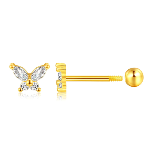 925 Sterling Silver Butterfly Gold Screw Back Stud Earrings for Women/Girls, Sma - Picture 9 of 12