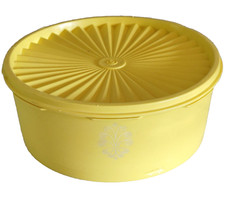 Tupperware Canister Yellow + Lid 1204-9 Servalier VTG Short Squat Round MCM Roun