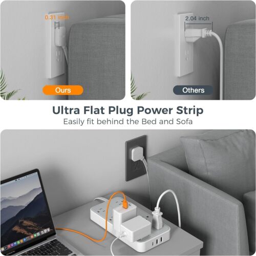 Power Strip Surge Protector with 8 Outlet USB C Ultra Thin Flat Plug - Picture 3 of 6