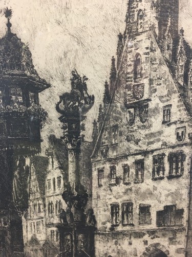 Orig. 1911 signed Prof. Otto F. Probst Rathaus Rothenburg Etching Framed 25"x18" - Picture 10 of 12