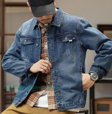 Men's Denim Black Blue Denim Basic Jean Jacket Punk Inner Pocket Coat Hip Hop