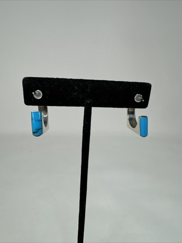 Sterling Silver Mexico Turquoise Modern Pierced Earrings - Picture 3 of 8