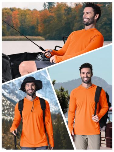 Men's Outdoor Sun Block T-Shirt UPF 50+ Skin Protection Hiking Sport Hoodie Tops - Picture 72 of 145