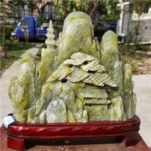 3930g Natural "Lantian jasper" carved Mountain Furnishing Article +stand  o376 - Picture 6 of 12