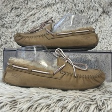 UGG Dakota Slipper Moccasin Women's 6 Chestnut Brown Shearling Pink Rawhide Tie