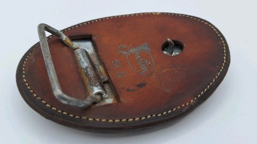 Vintage Justin Skoal Rauchfrei Tabak Leder Gürtelschnalle Retro Western Cowboy - Bild 4 von 10