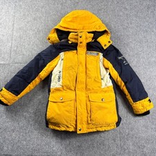 Nautica Boys Yellow Navy Colorblock Fleece Lined Hooded Puffer Parka Jacket S 8
