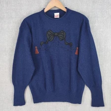 Vintage Mondi Sweater Womens Medium Angora Wool Bow Tassel Pullover Germany 80s