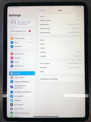 Apple iPad Pro 1st Gen 512GB, Wi-Fi, 11 in-Space Gray - USED