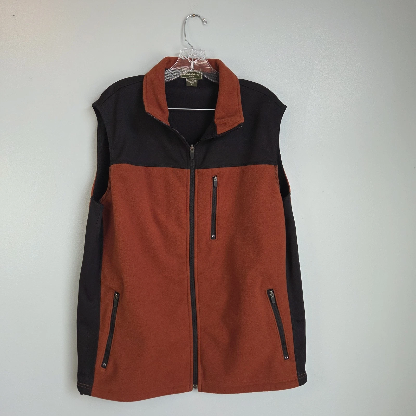 Eddie Bauer Vest Mens Large Windcutter Fleece Softshell Outdoor Full Zip Rust